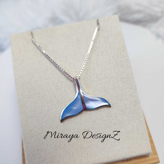 Blue Mother of Pearl Shell Whale Tail Necklace