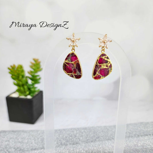 Pink Mojave Turquoise Teardrop Flower Earring