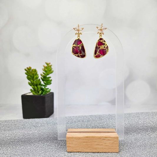 Pink Mojave Turquoise Teardrop Flower Earring