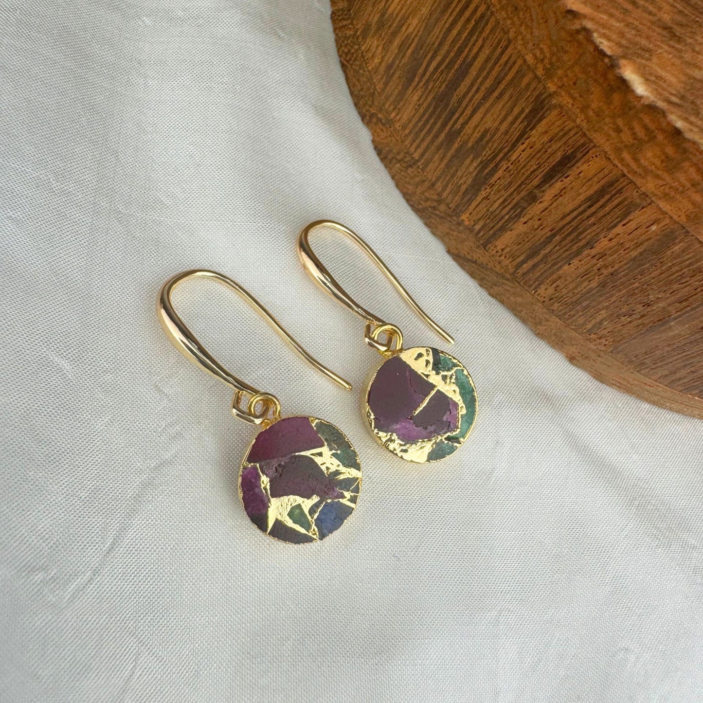 Gold Multi Color Mojave Turquoise Dangle Earrings: Kintsugi Inspired Minimalist Rainbow Earrings