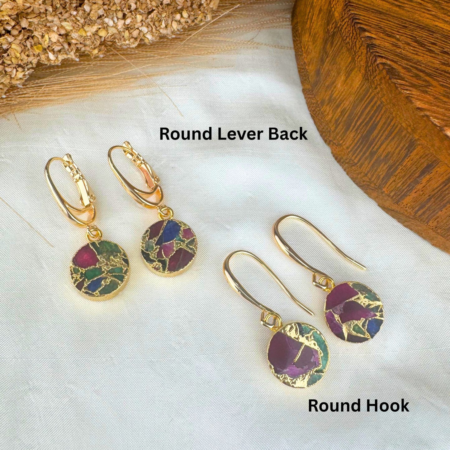 Gold Multi Color Mojave Turquoise Dangle Earrings: Kintsugi Inspired Minimalist Rainbow Earrings