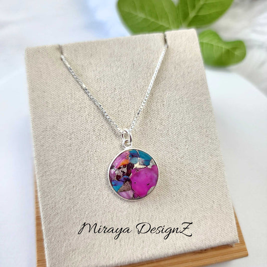Mixed Pink Oyster Turquoise Necklace - Round