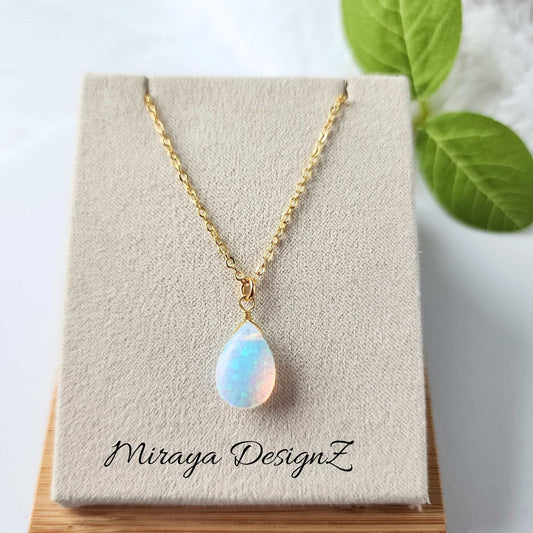 Fire Opal Necklace - Teardrop