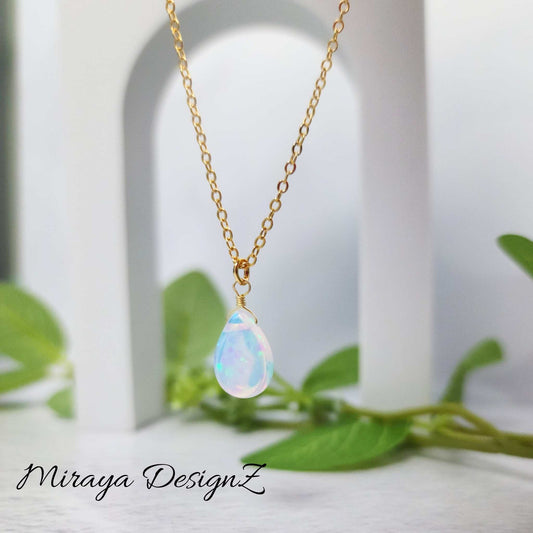 Fire Opal Necklace - Teardrop