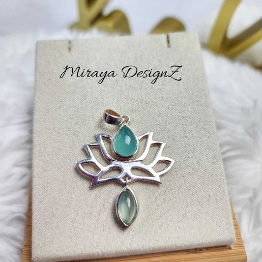 Aqua Chalcedony Lotus Pendant