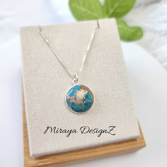 Mixed Blue Oyster Turquoise Necklace - Round