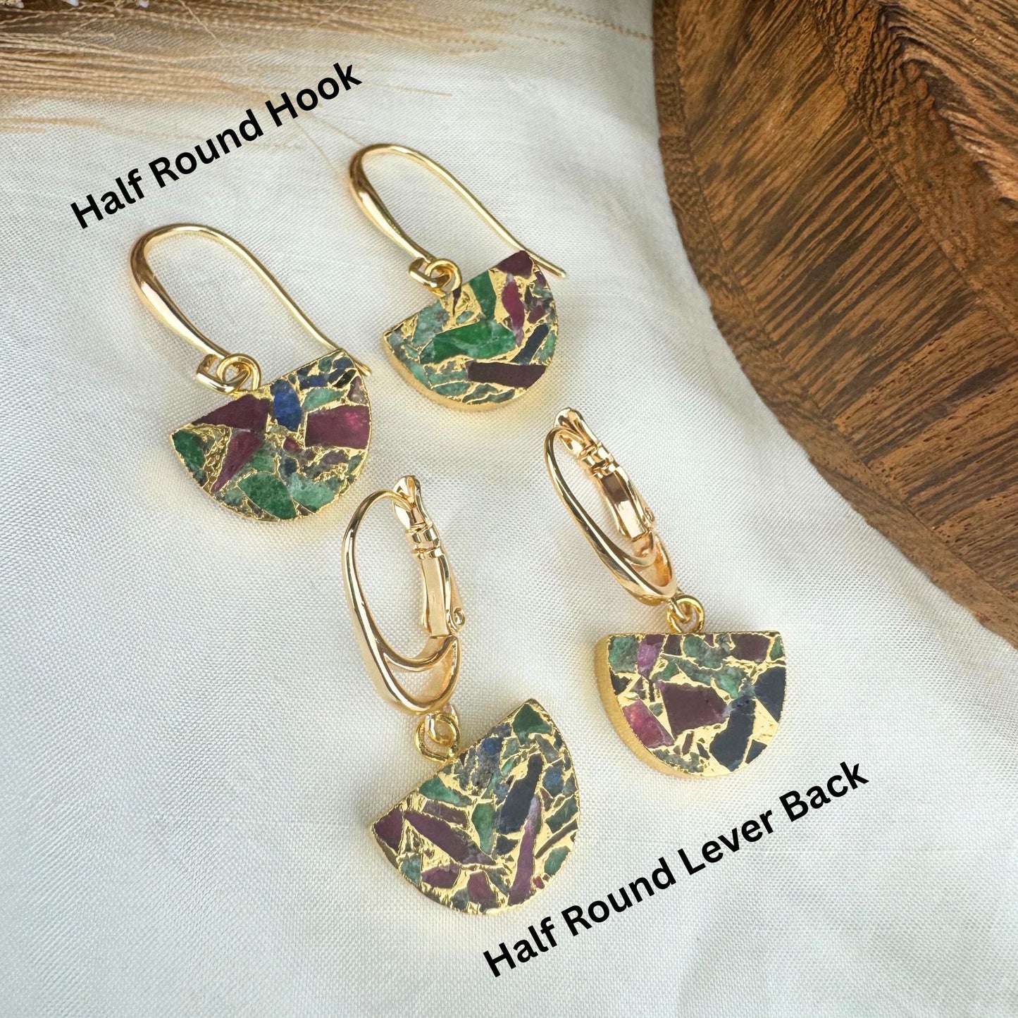 Gold Multi Color Mojave Turquoise Dangle Earrings: Kintsugi Inspired Minimalist Rainbow Earrings