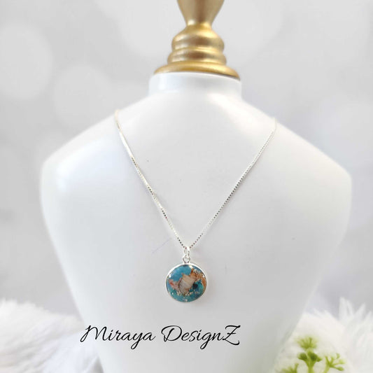 Mixed Blue Oyster Turquoise Necklace - Round