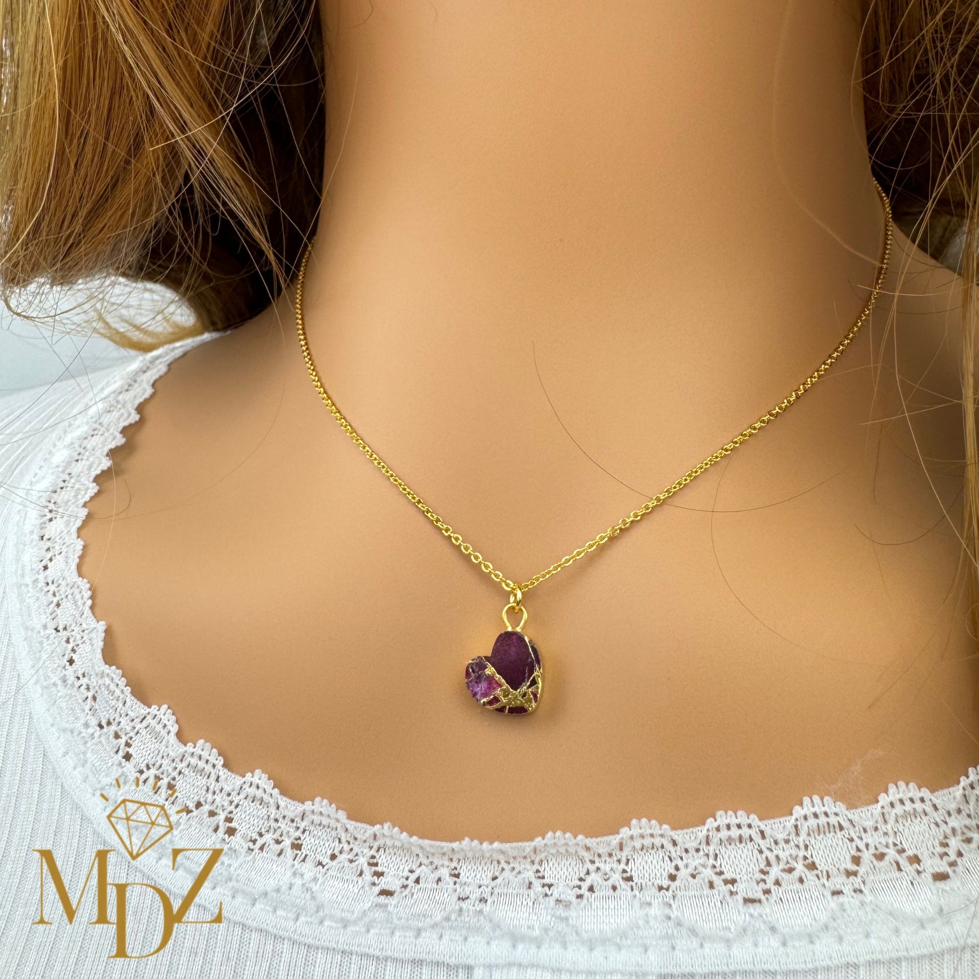 Minimalist Heart Mojave  Turquoise Necklace- Red