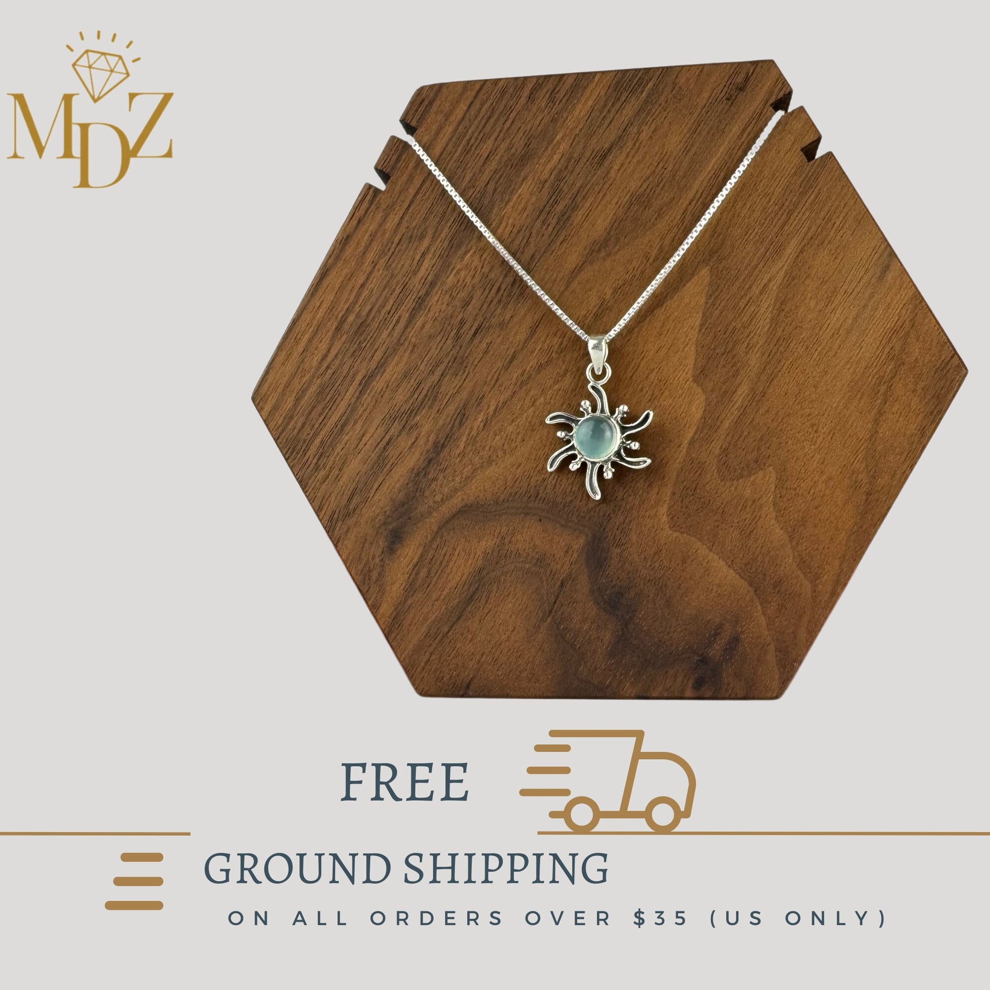 Aqua Chalcedony Sun Necklace