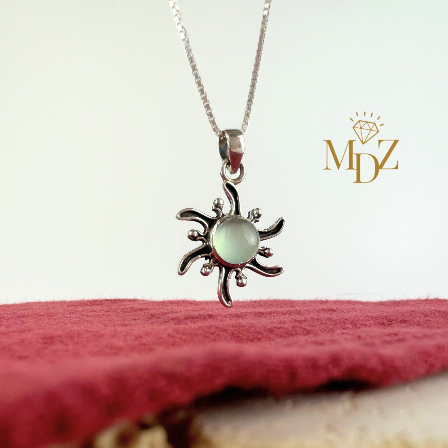 Aqua Chalcedony Sun Necklace