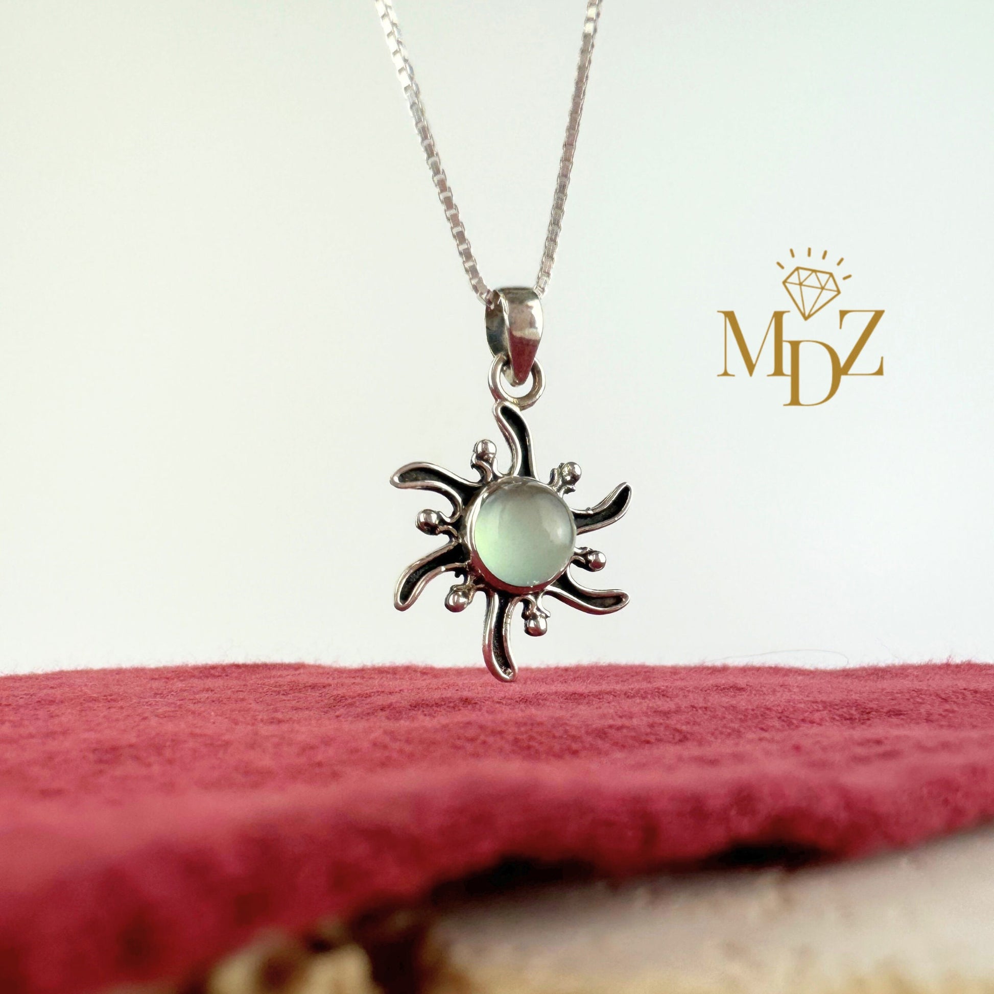 Aqua Chalcedony Sun Necklace