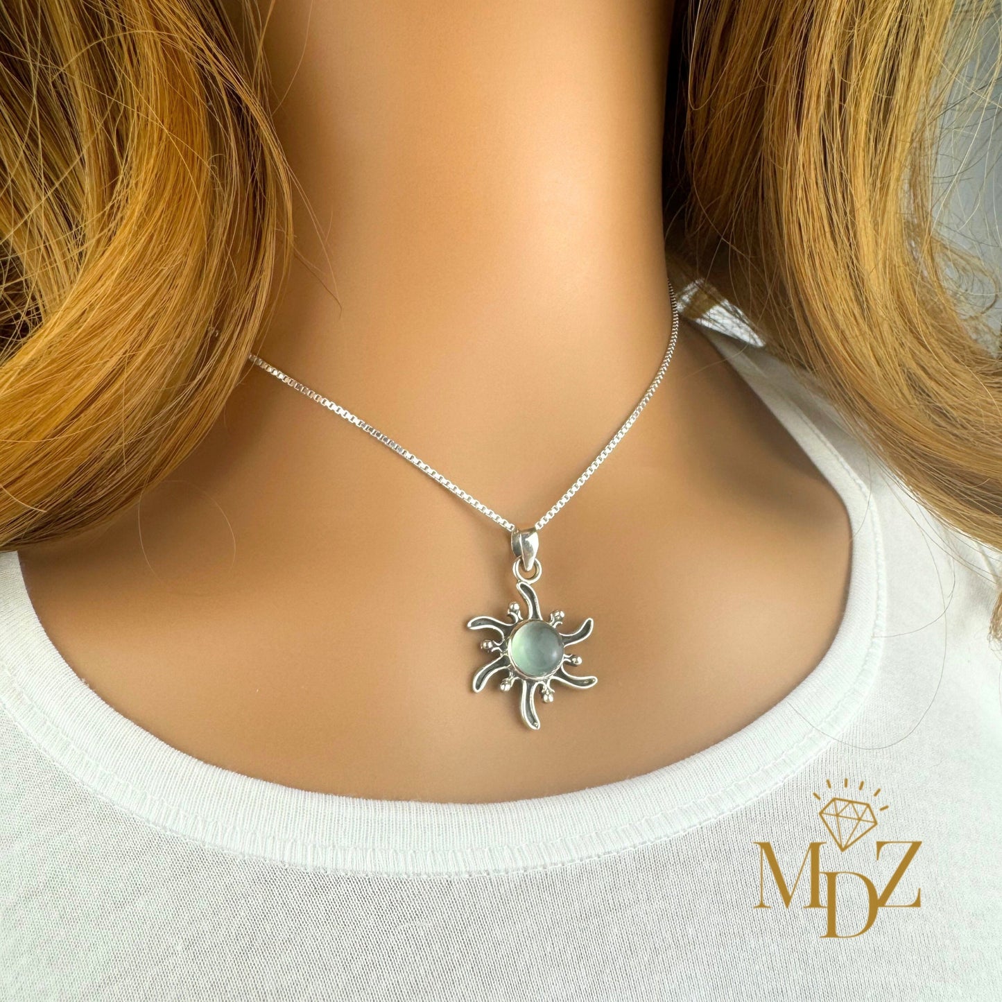Aqua Chalcedony Sun Necklace