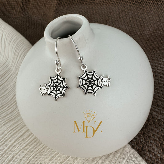 Sterling Silver Spider Web Earrings