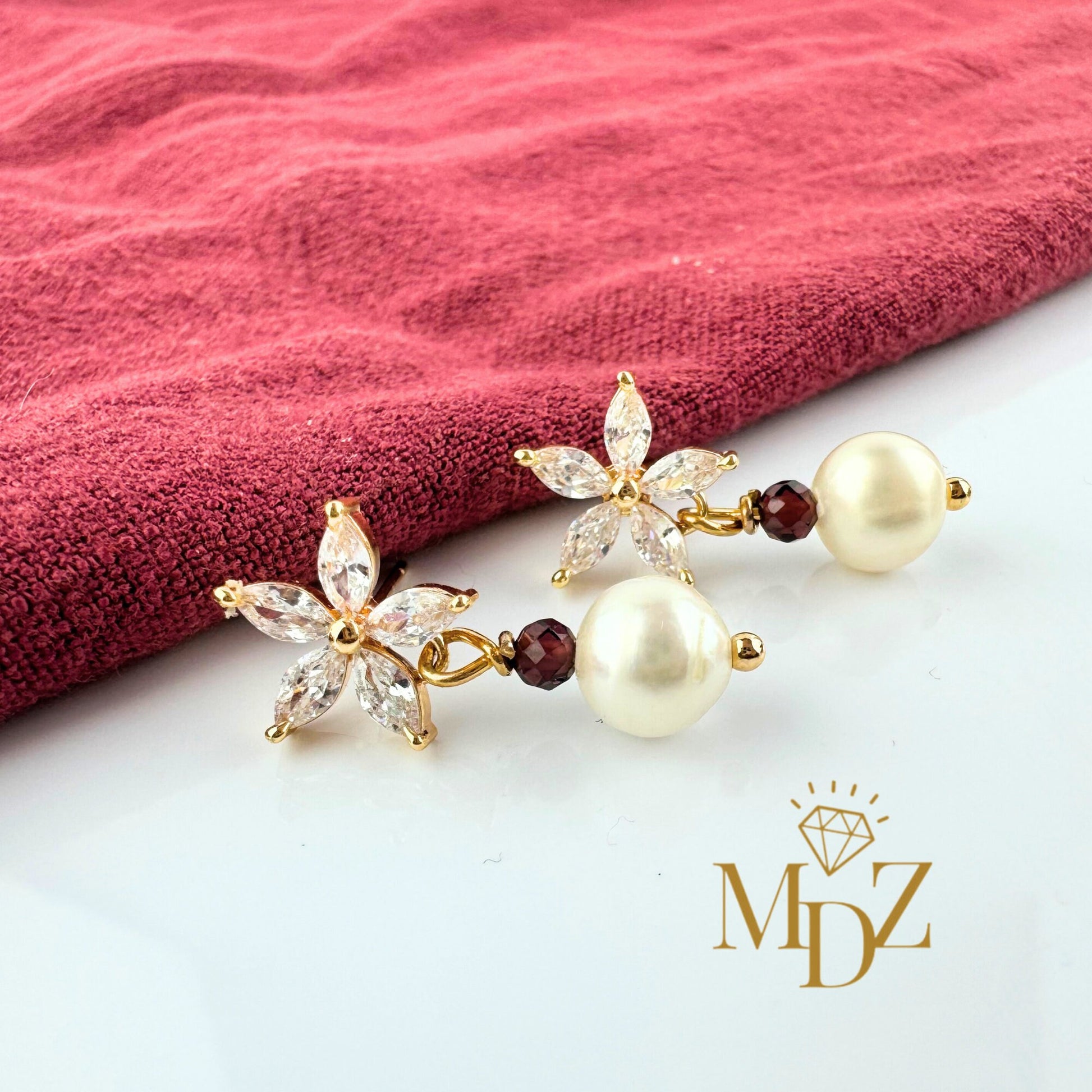 Gold Freshwater Pearl Flower Earrings