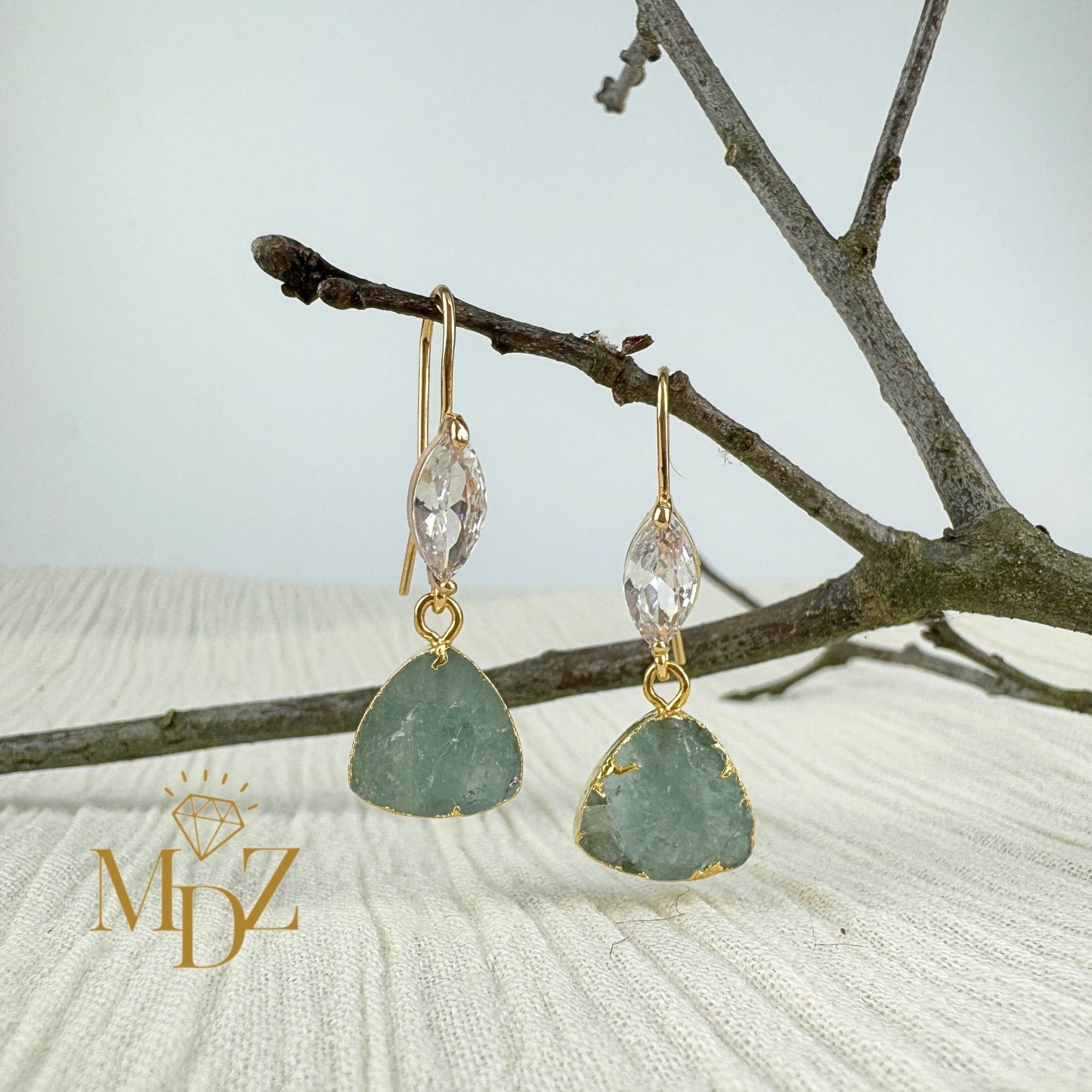 Gold Aquamarine Hoop Earrings