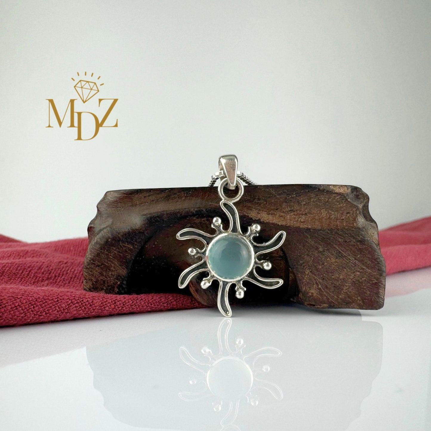 Aqua Chalcedony Sun Necklace