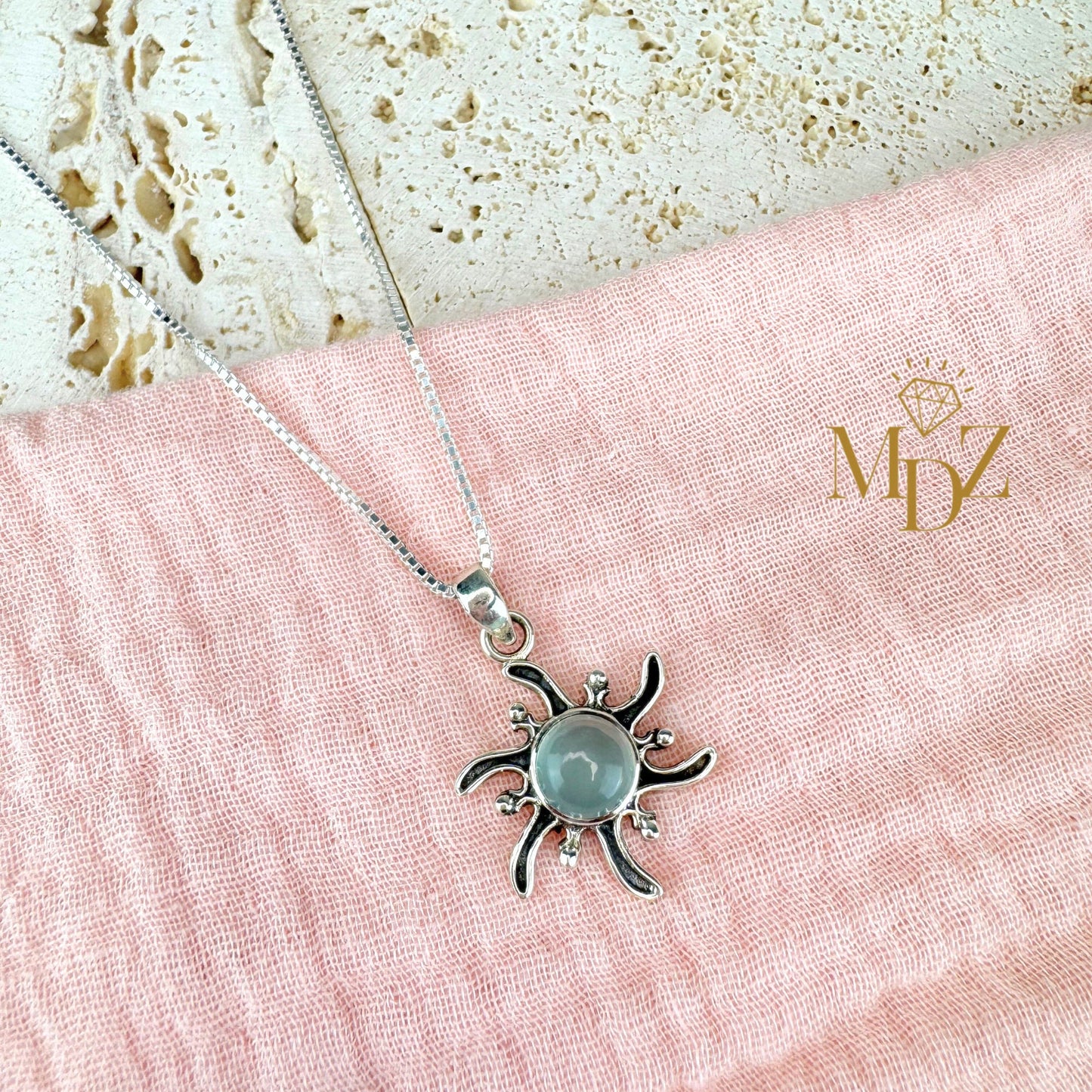 Aqua Chalcedony Sun Necklace