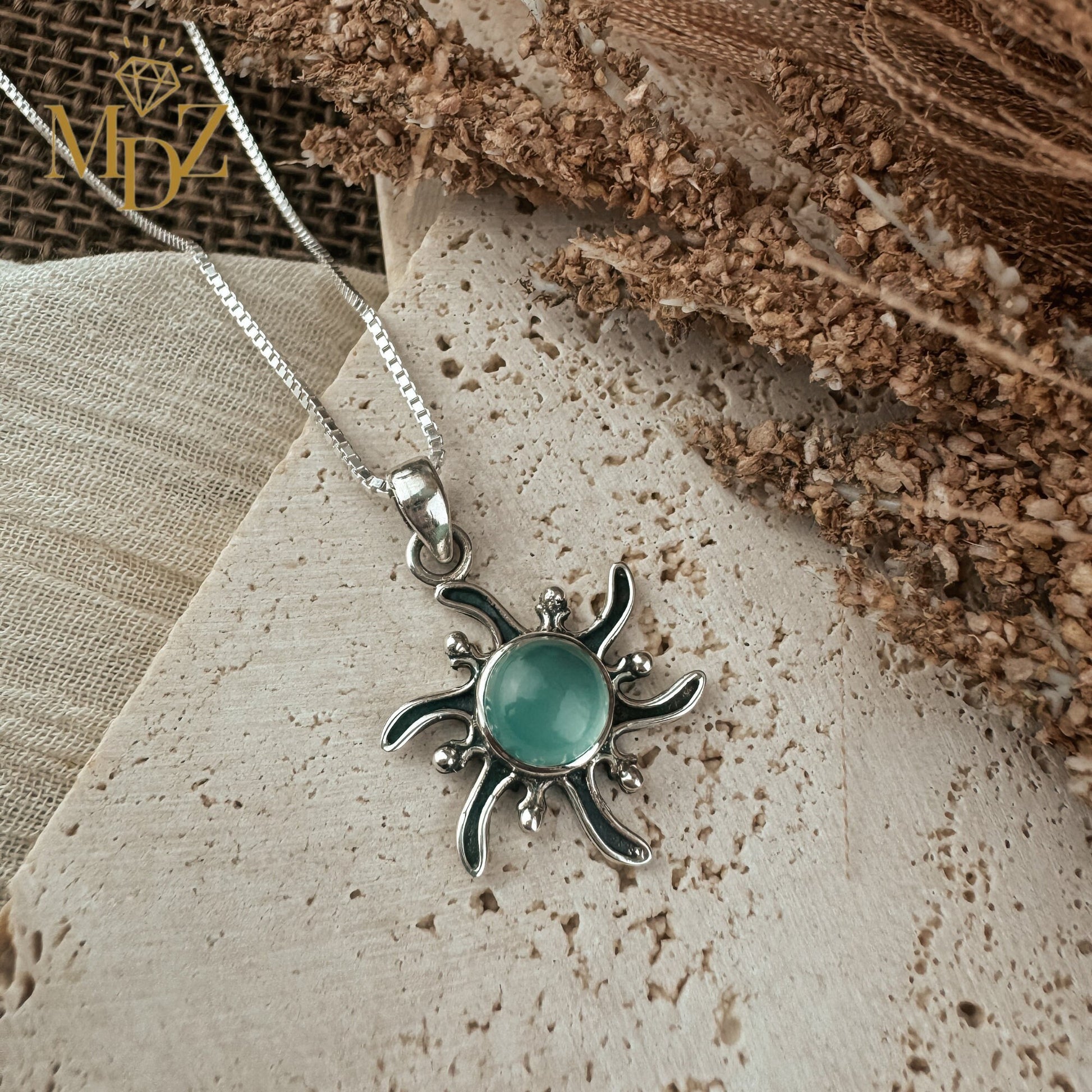 Aqua Chalcedony Sun Necklace