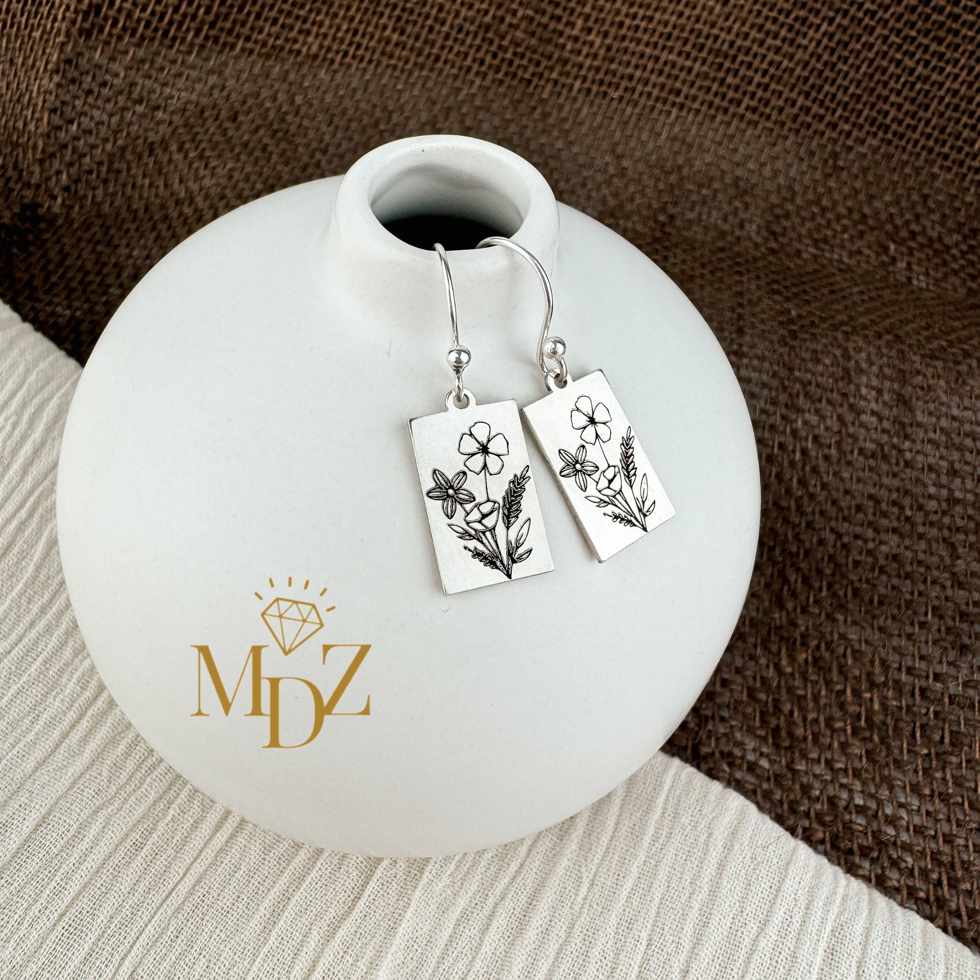 silver wildflower earrings