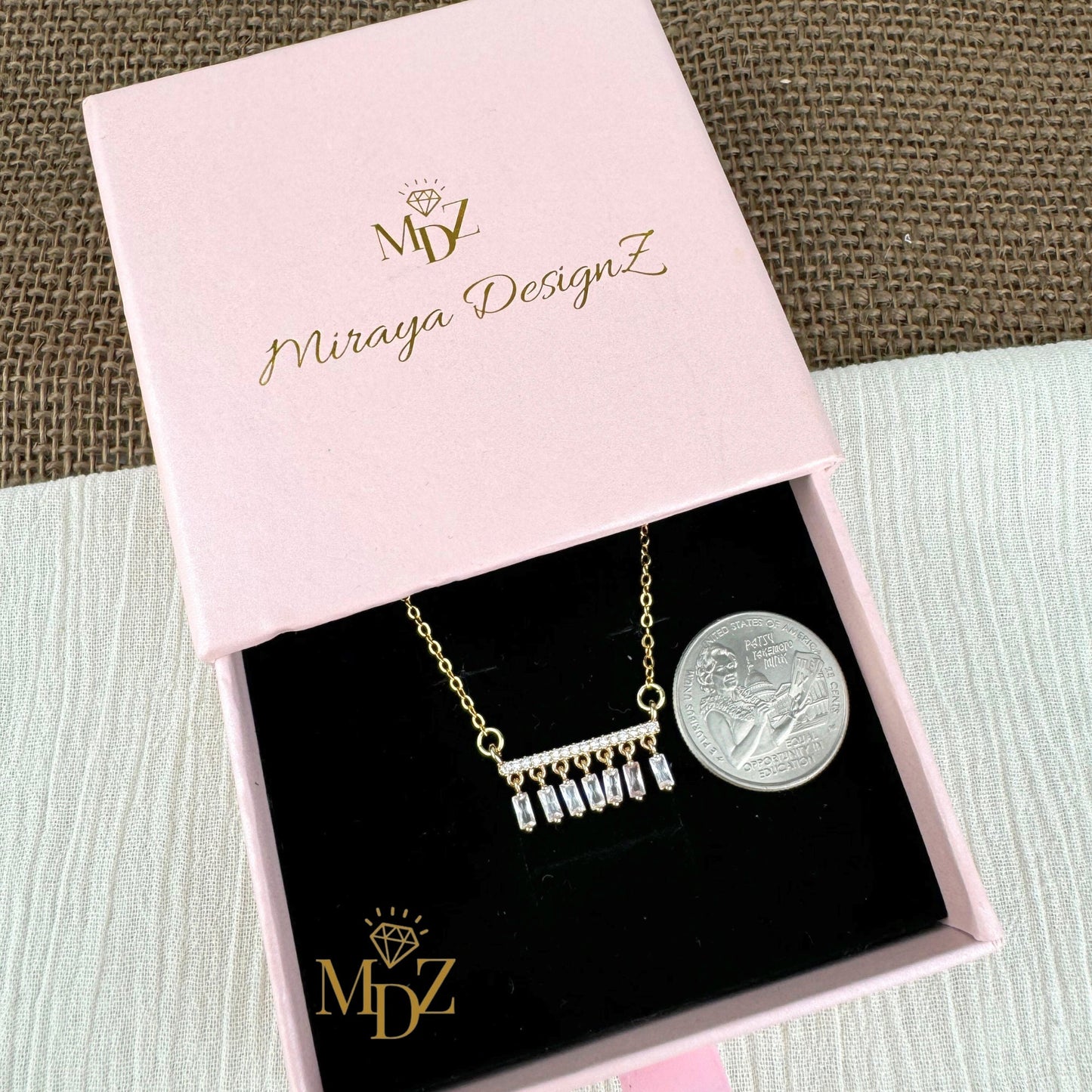 Gold Dangling Baguette Bar Necklace