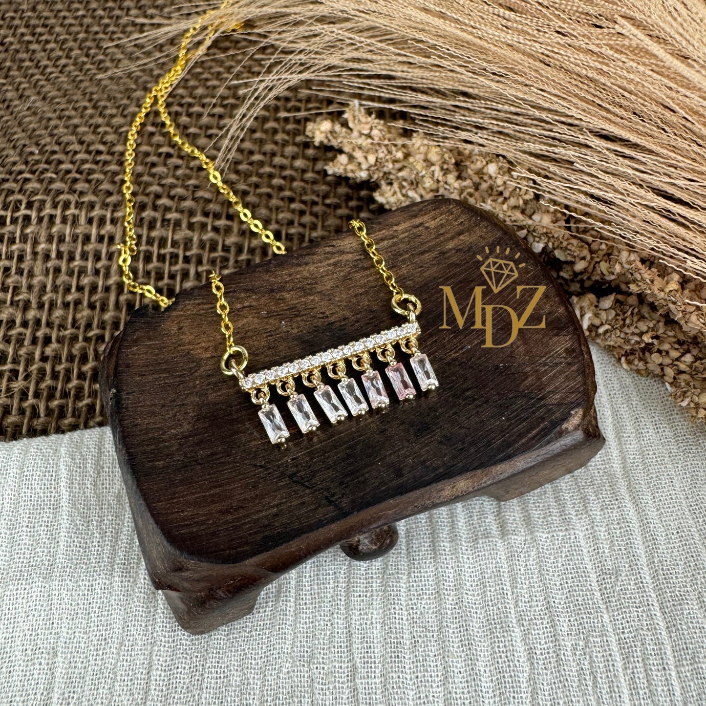 Gold Dangling Baguette Bar Necklace