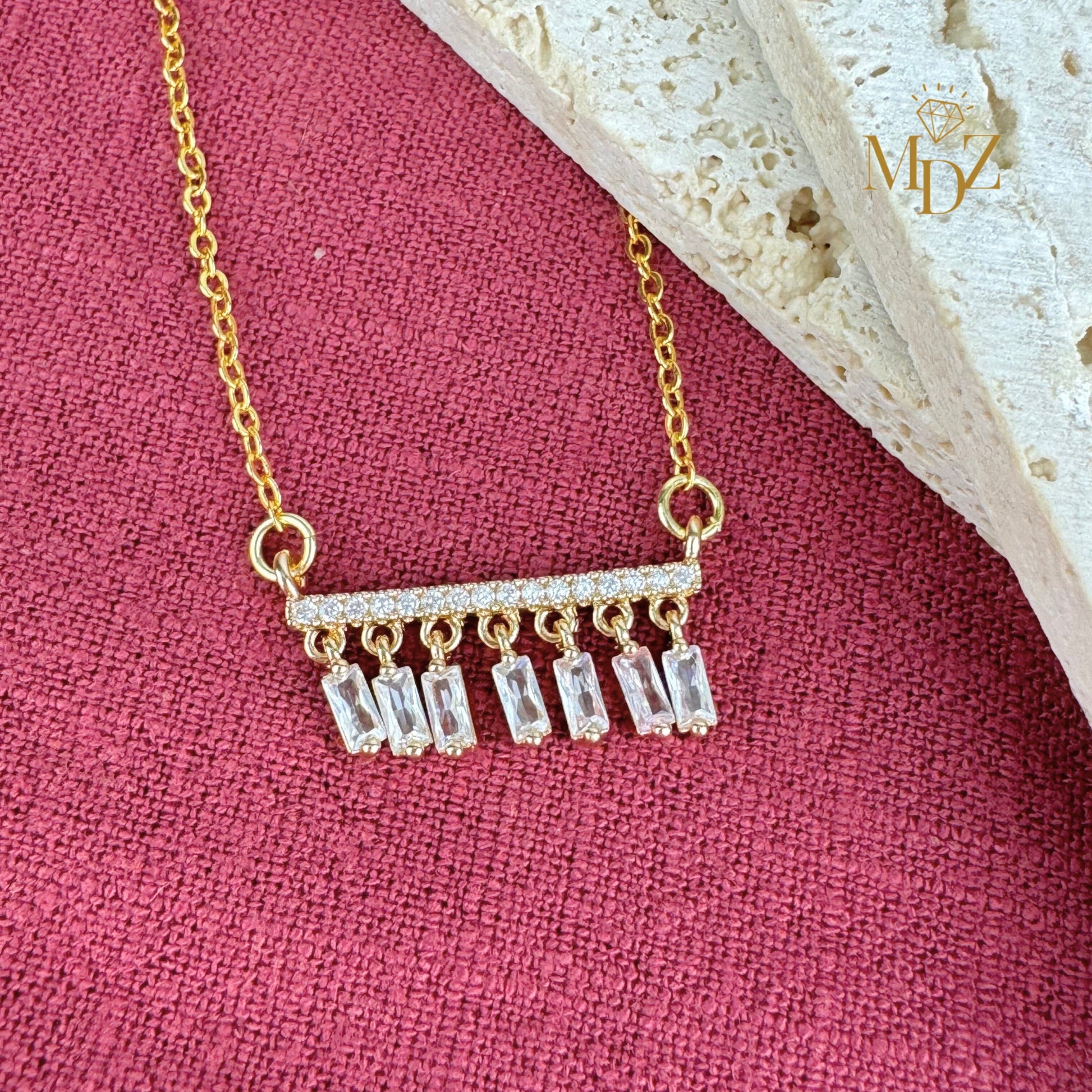 Gold Dangling Baguette Bar Necklace