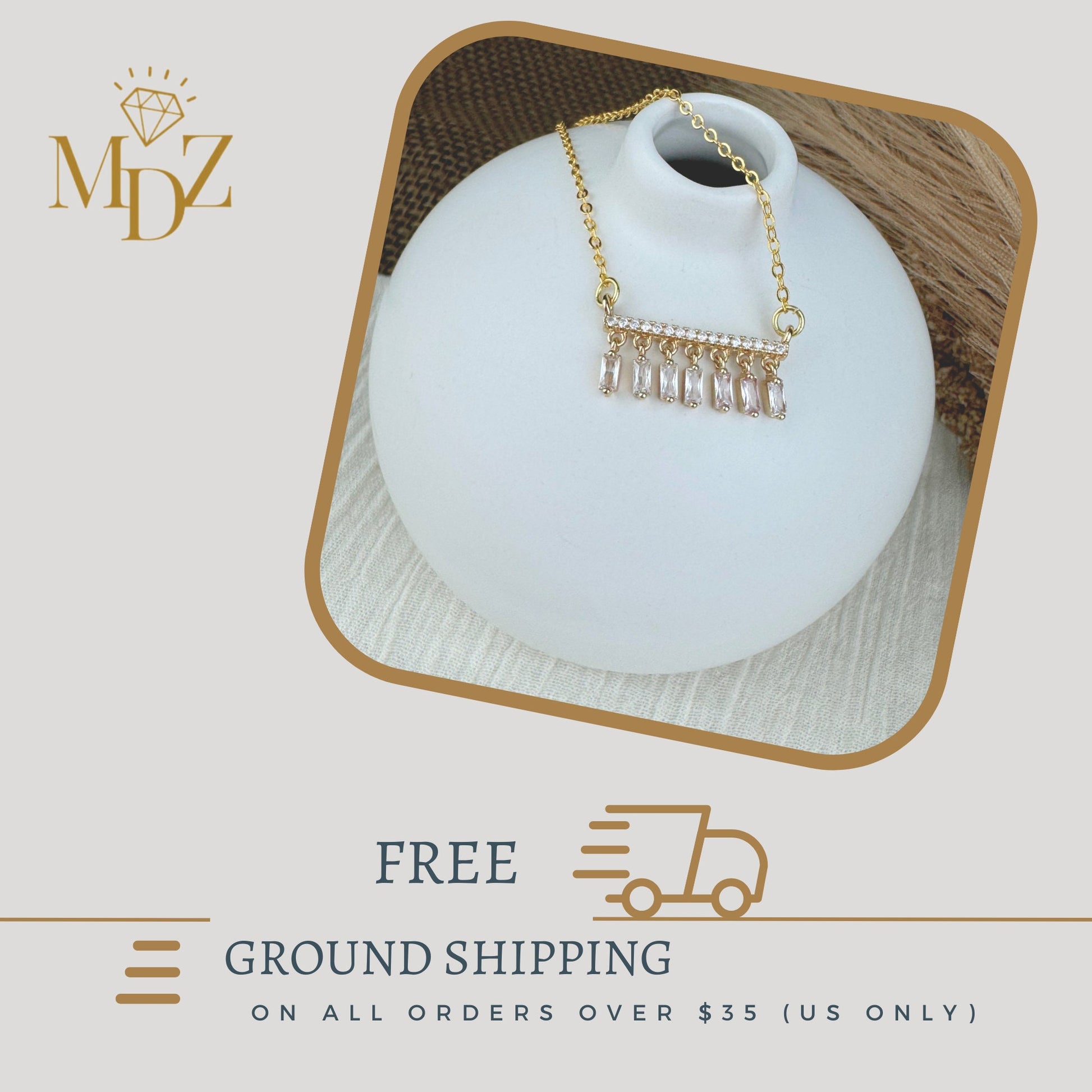 Gold Dangling Baguette Bar Necklace