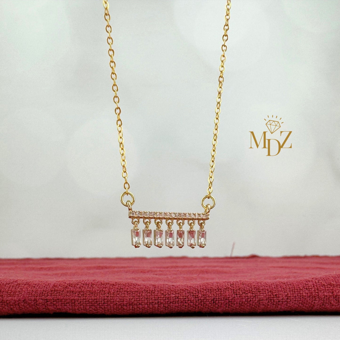 Gold Dangling Baguette Bar Necklace