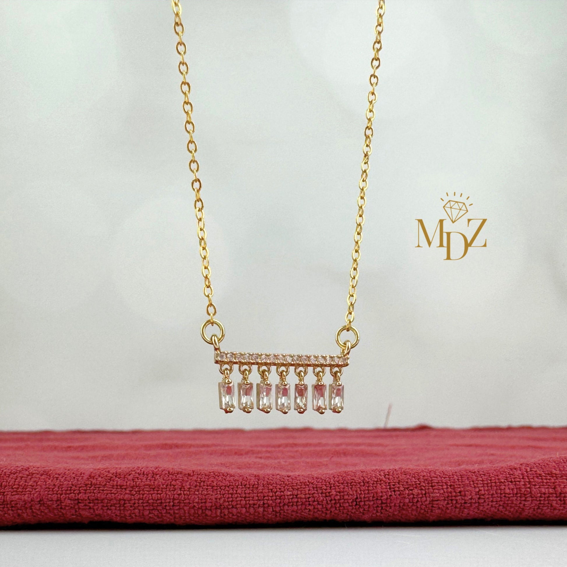 Gold Dangling Baguette Bar Necklace