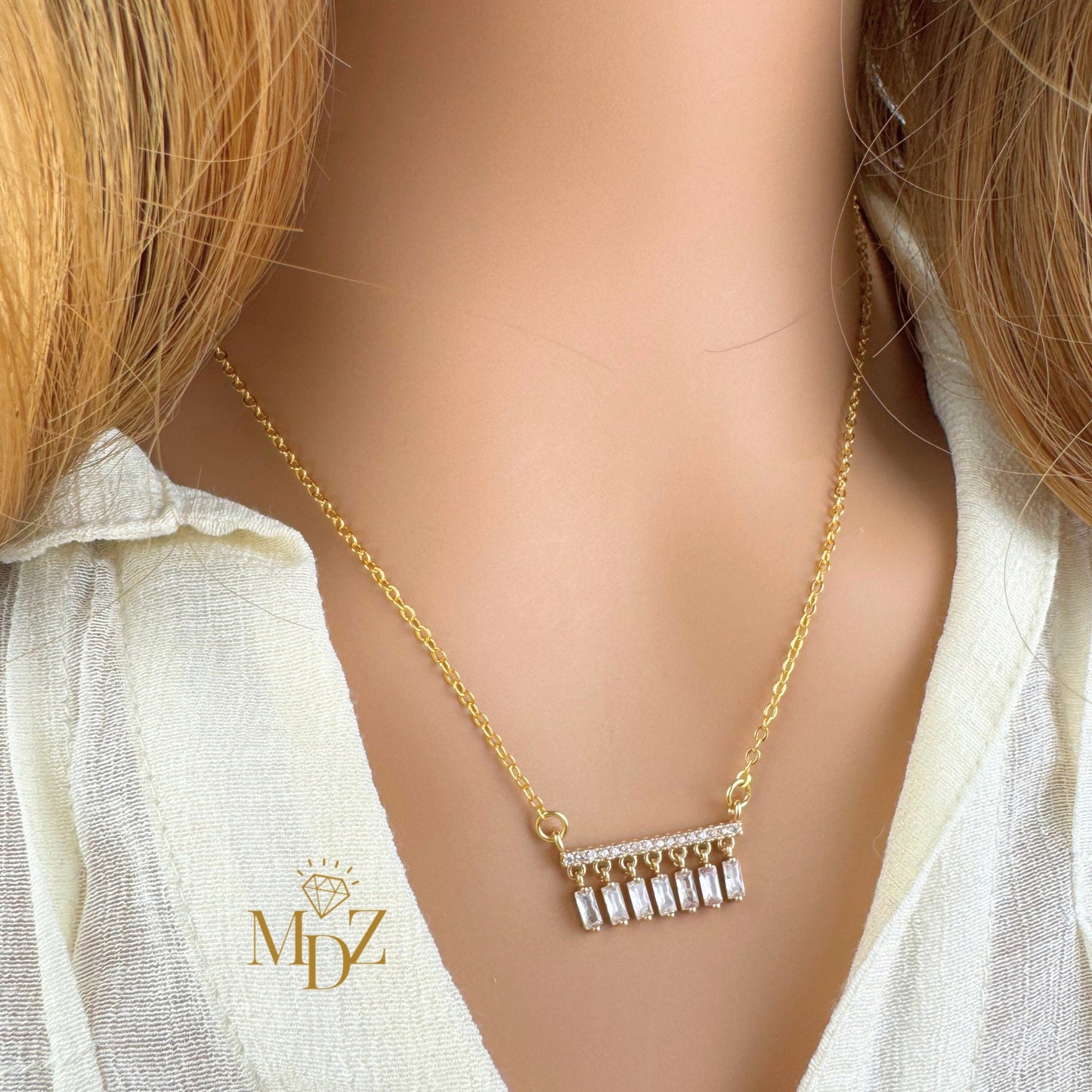 Dangling Baguette Bar Necklace