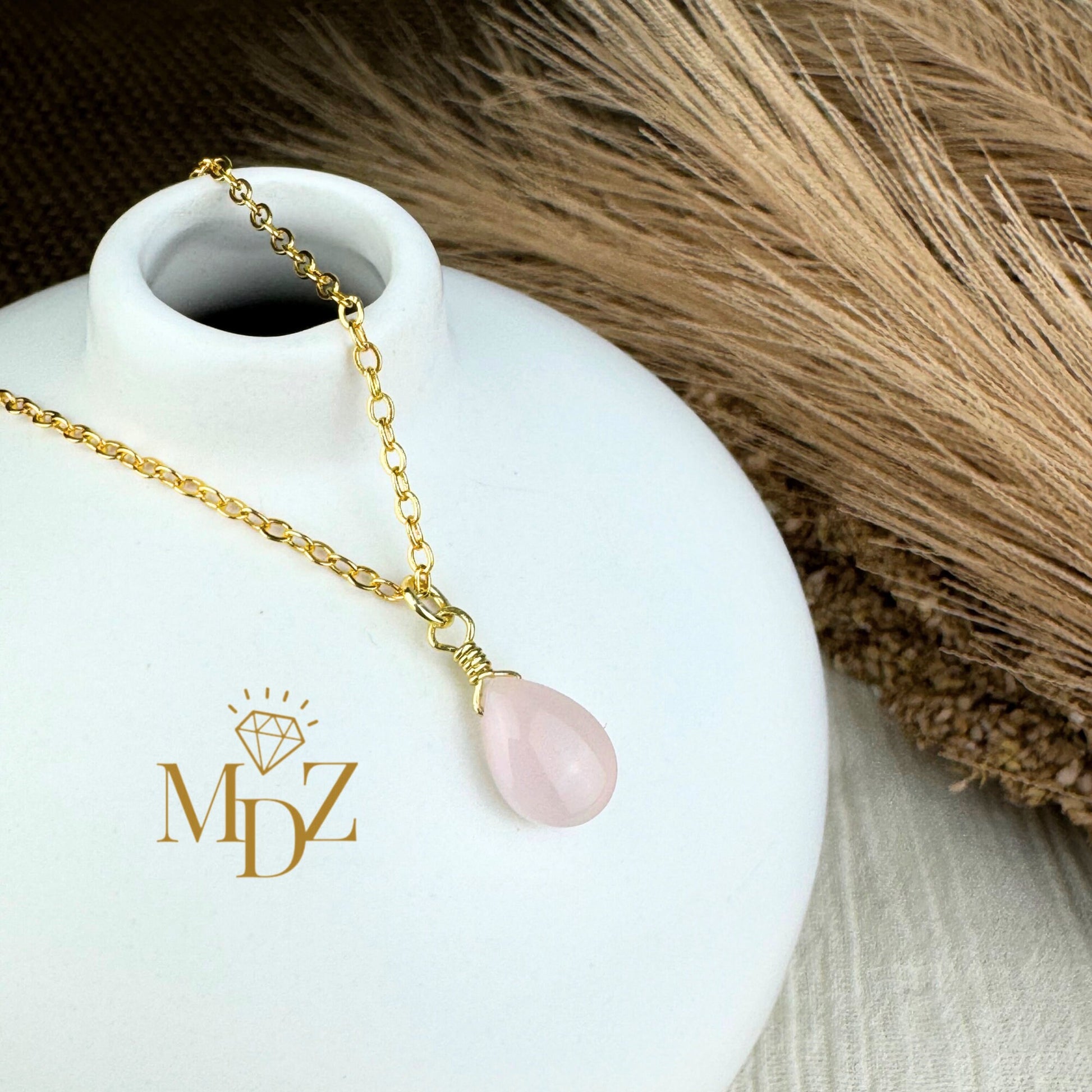 Gold Pink Opal Necklace