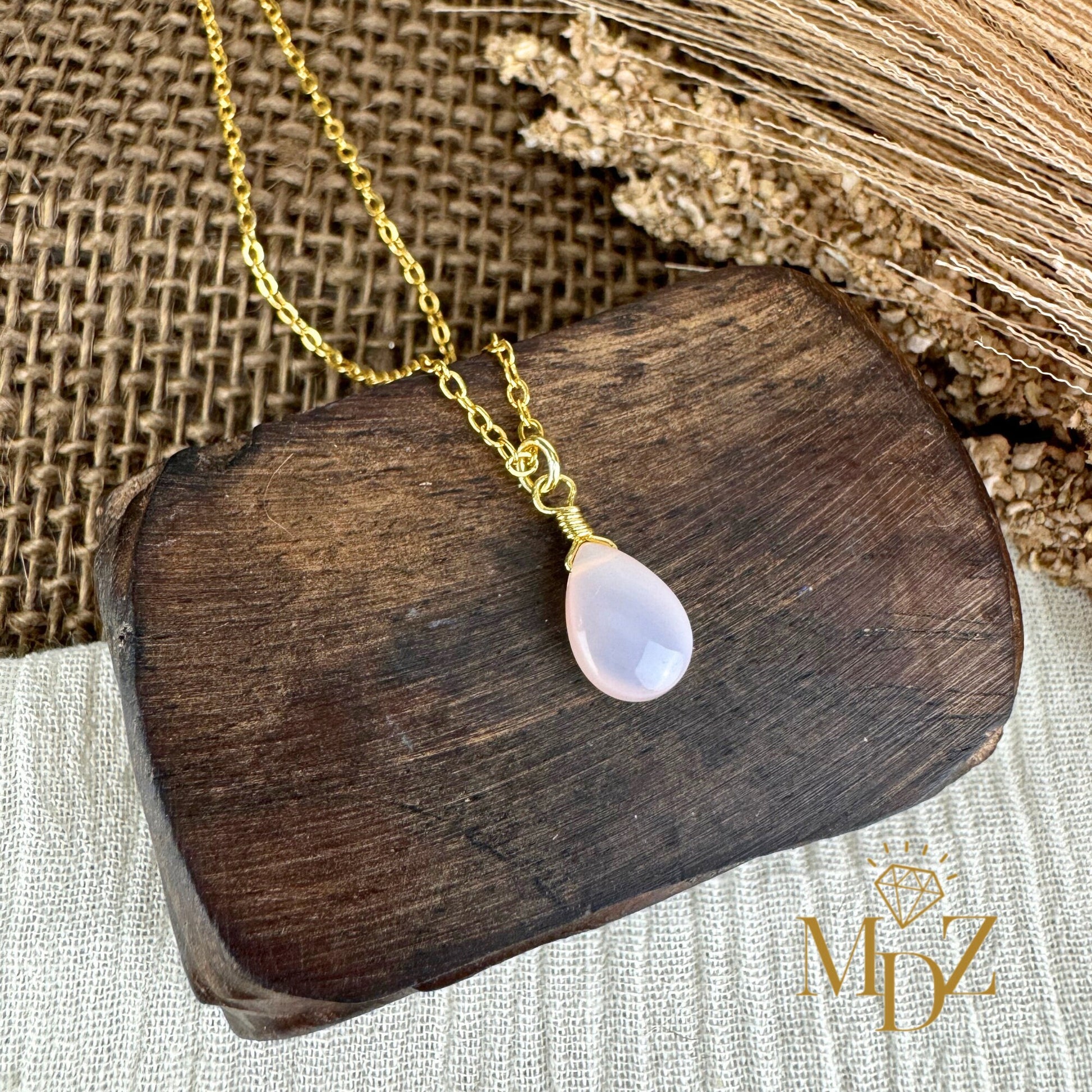 Gold Pink Opal Necklace