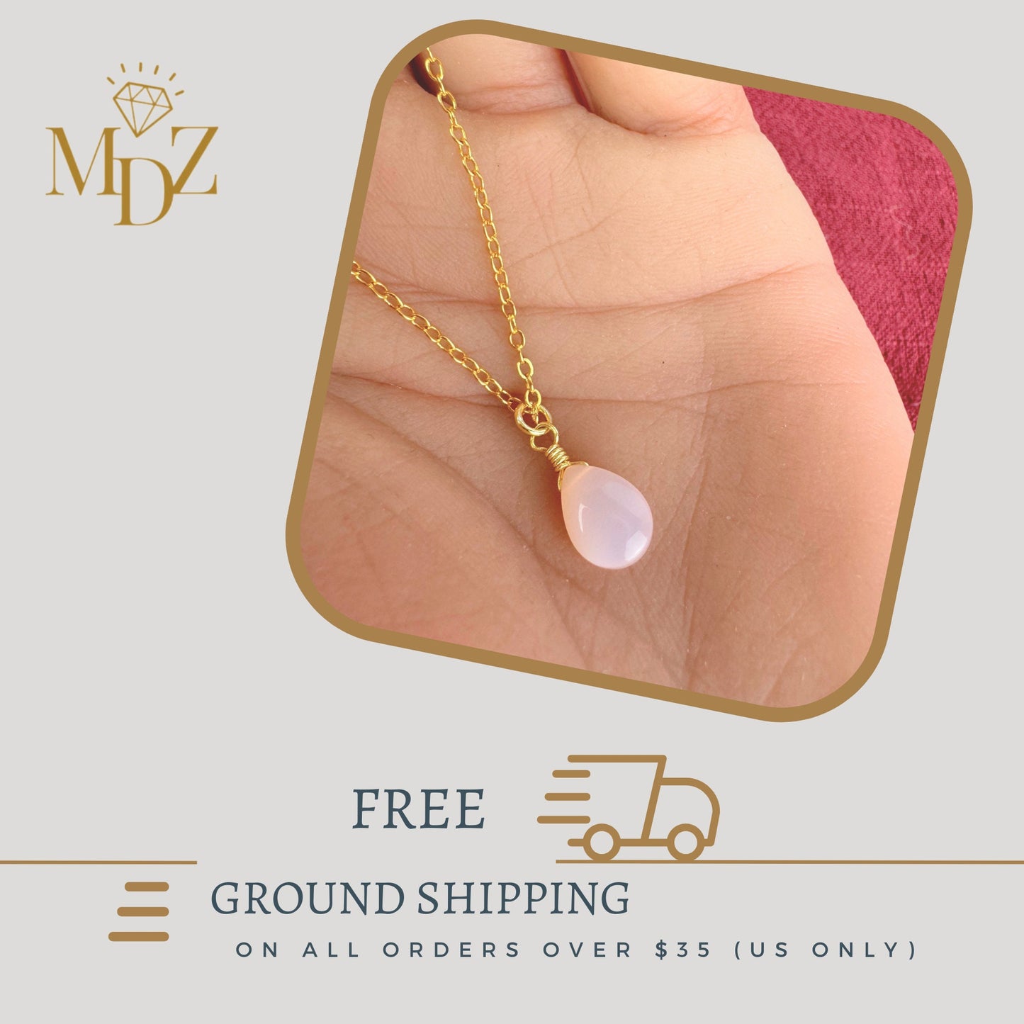 Gold Pink Opal Necklace