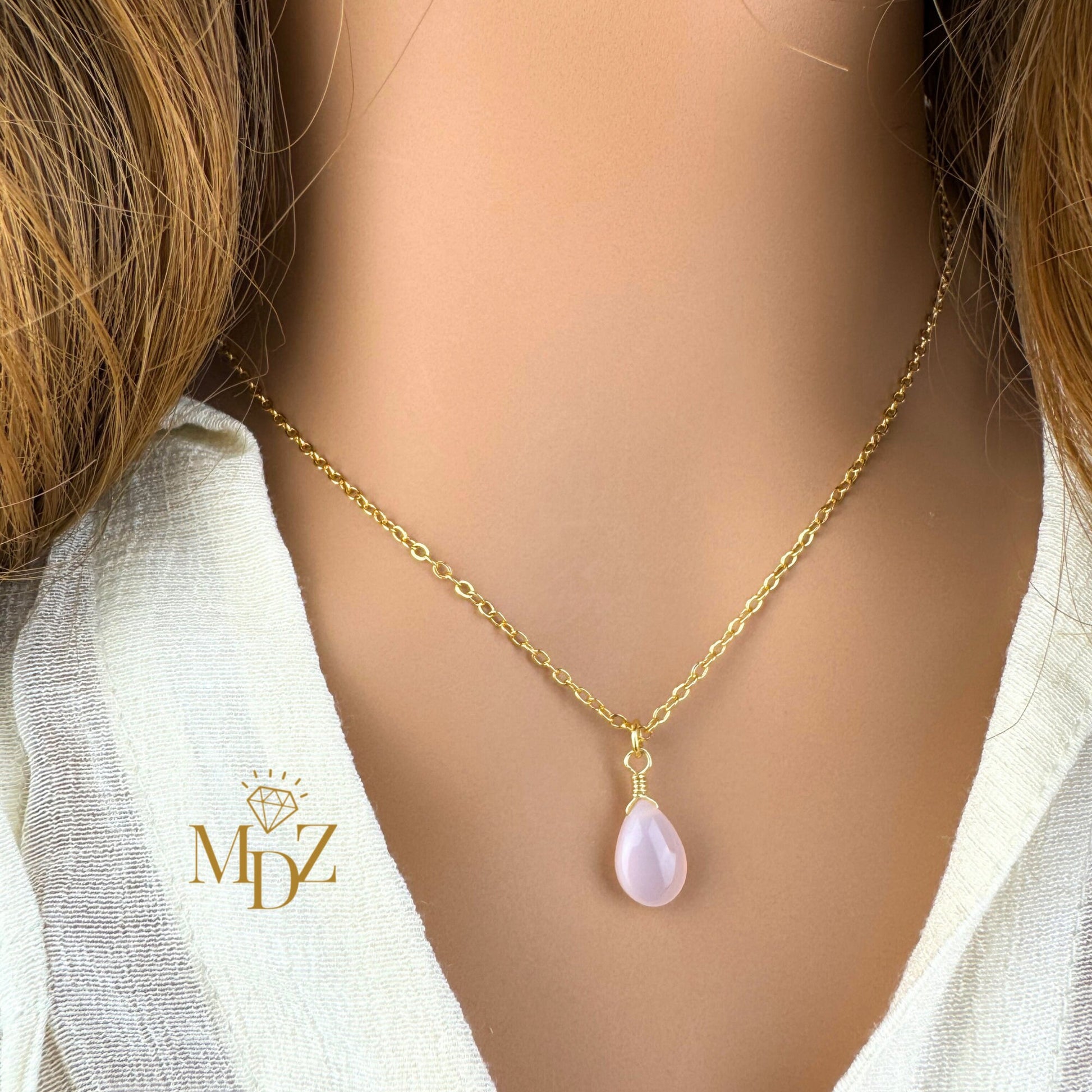 Gold Pink Opal Necklace