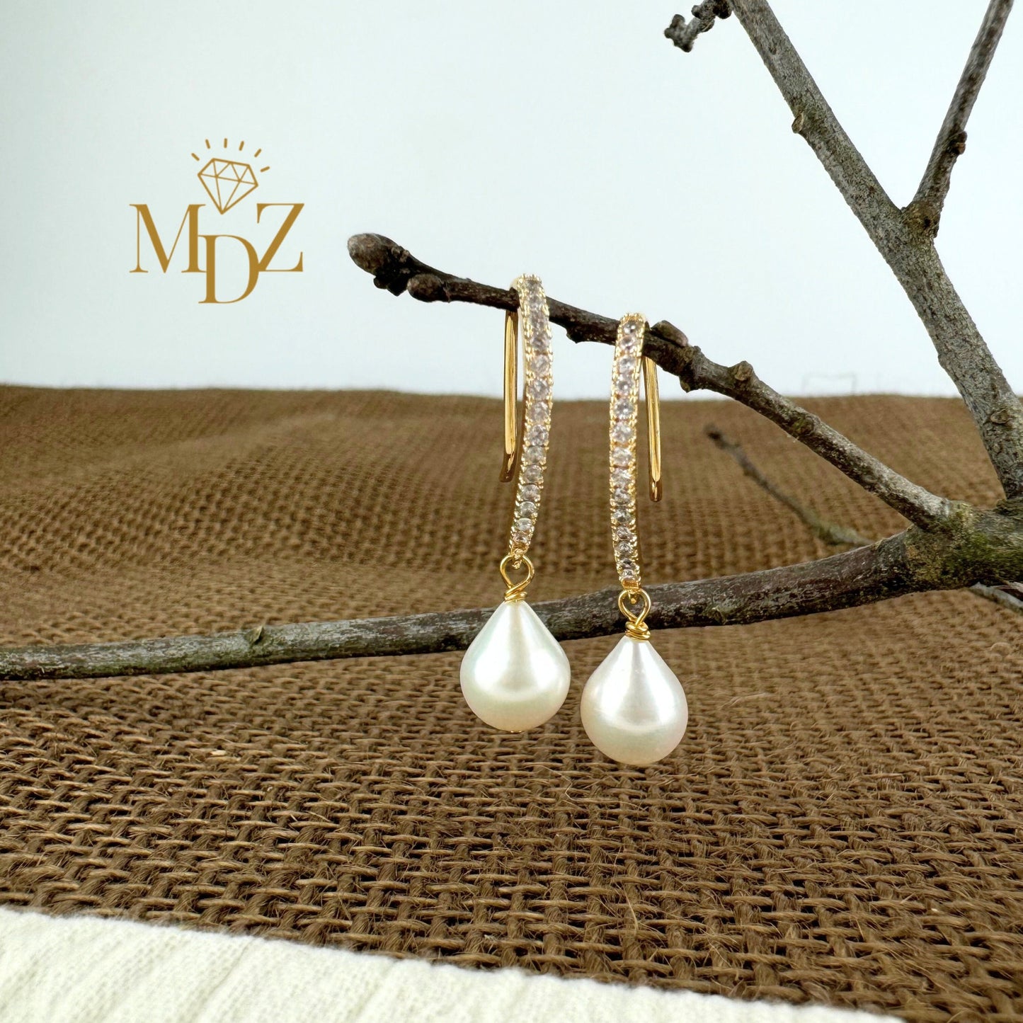 Gold Pearl Hoop Earrings