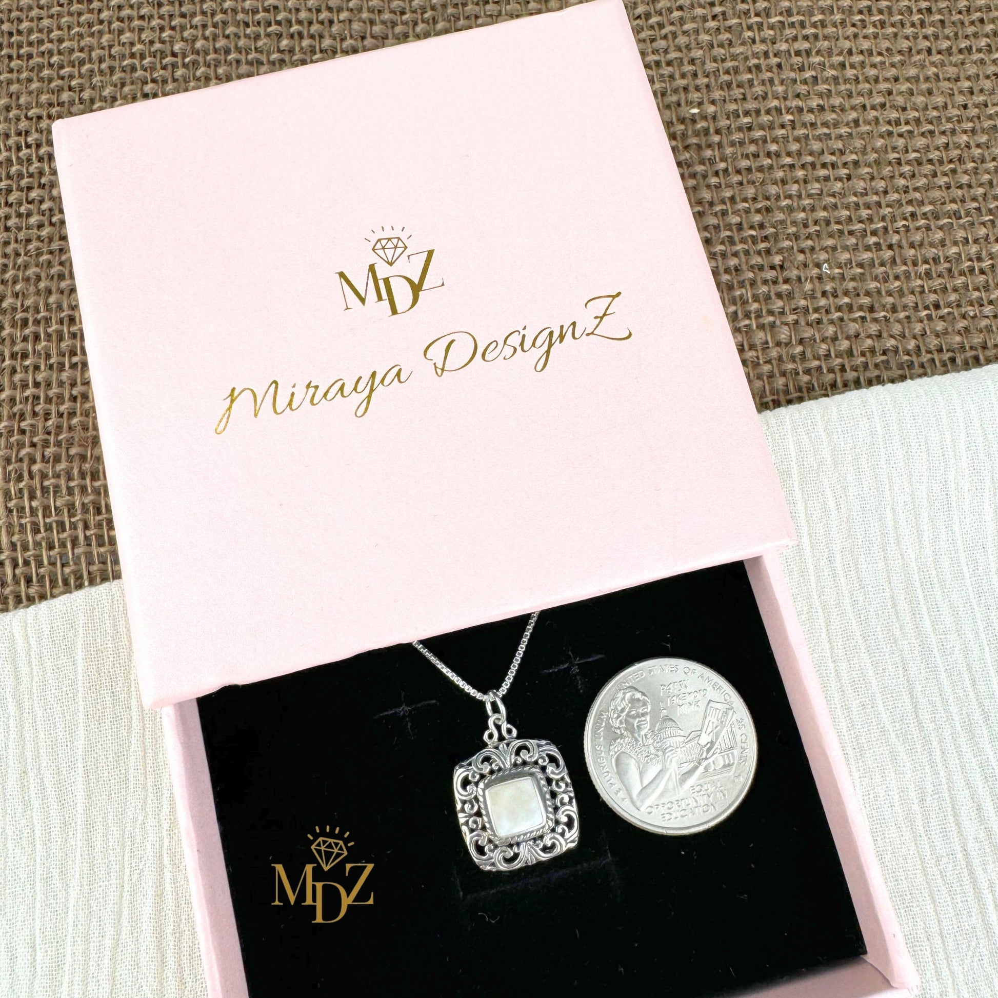 Vintage Square Mother of Pearl Sterling Silver Necklace