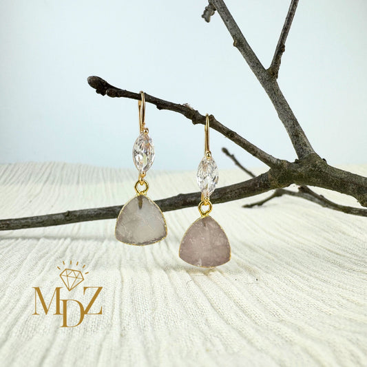 Gold Rose Quartz Dangle Earrings