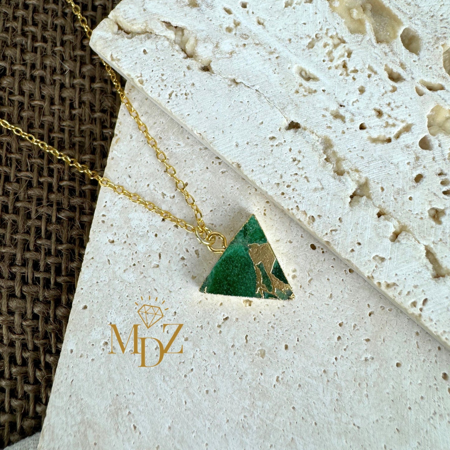 Minimalist Triangle Mojave Turquoise Necklace with Kintsugi Inspired Design