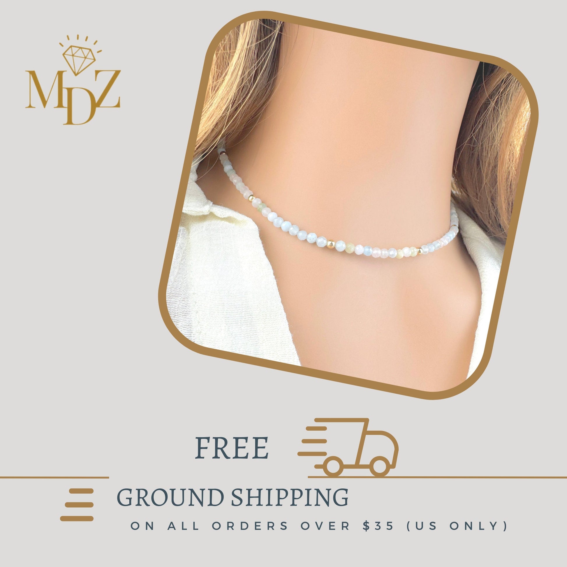 Beaded Morganite Choker Necklace