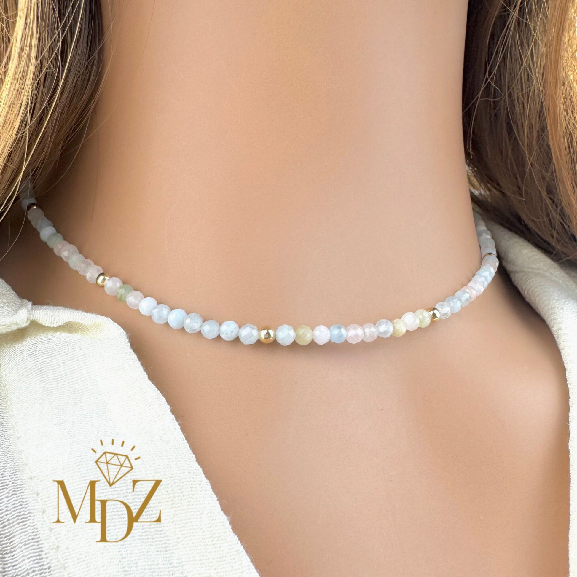 Beaded Morganite Choker Necklace