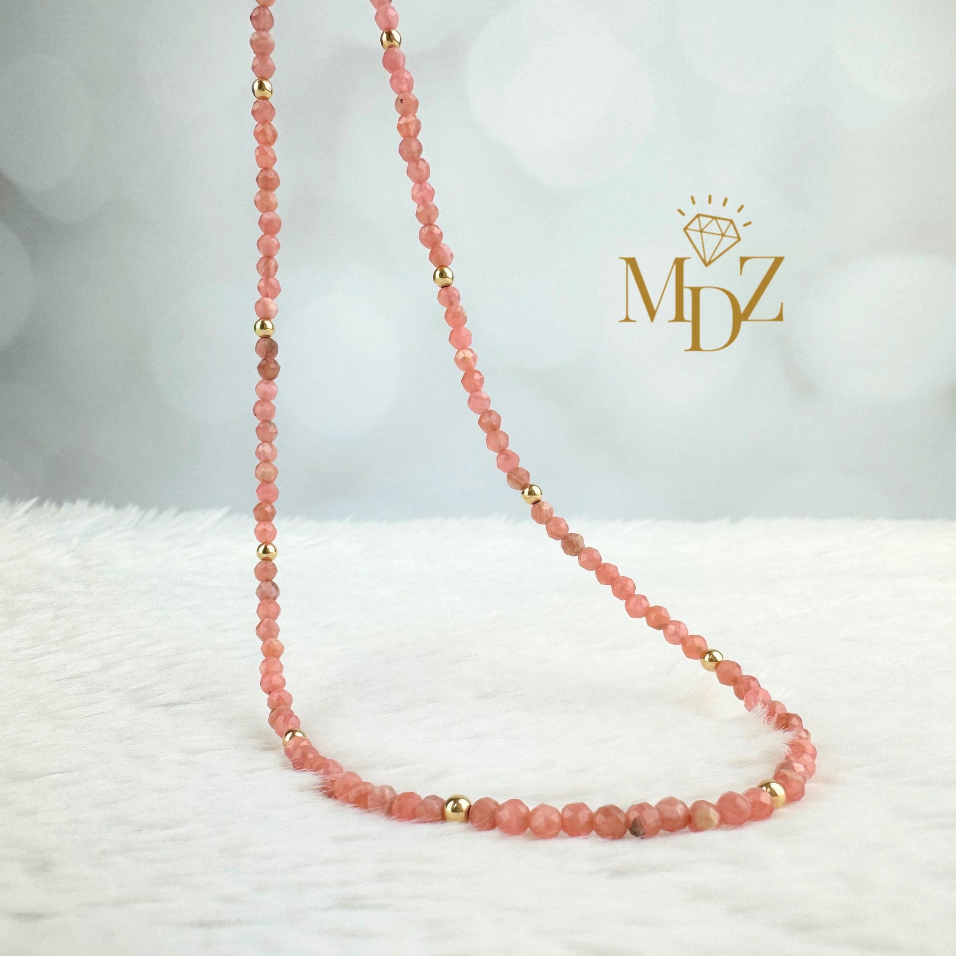 Rhodochrosite Beaded Choker Necklace