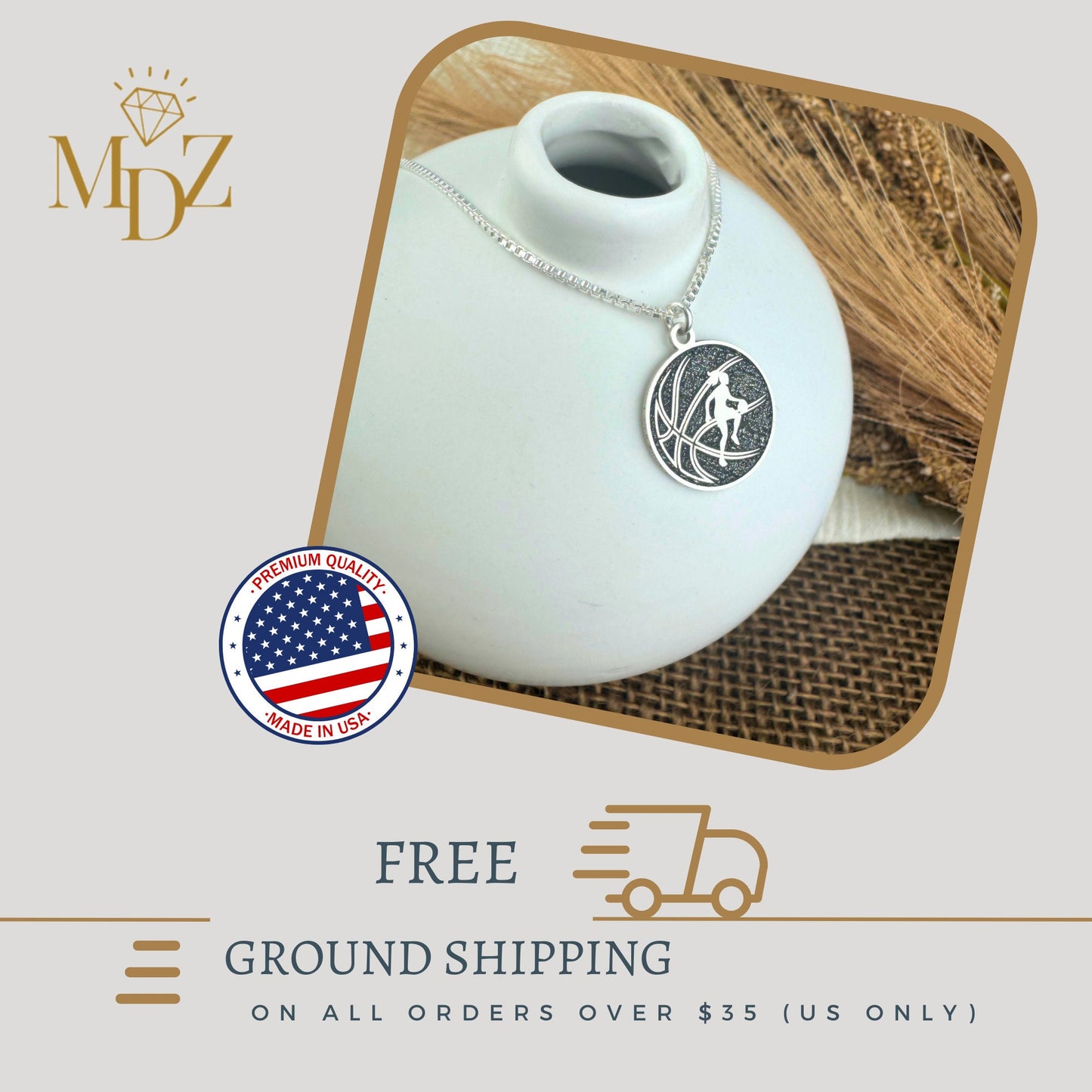 Girls Basketball Necklace