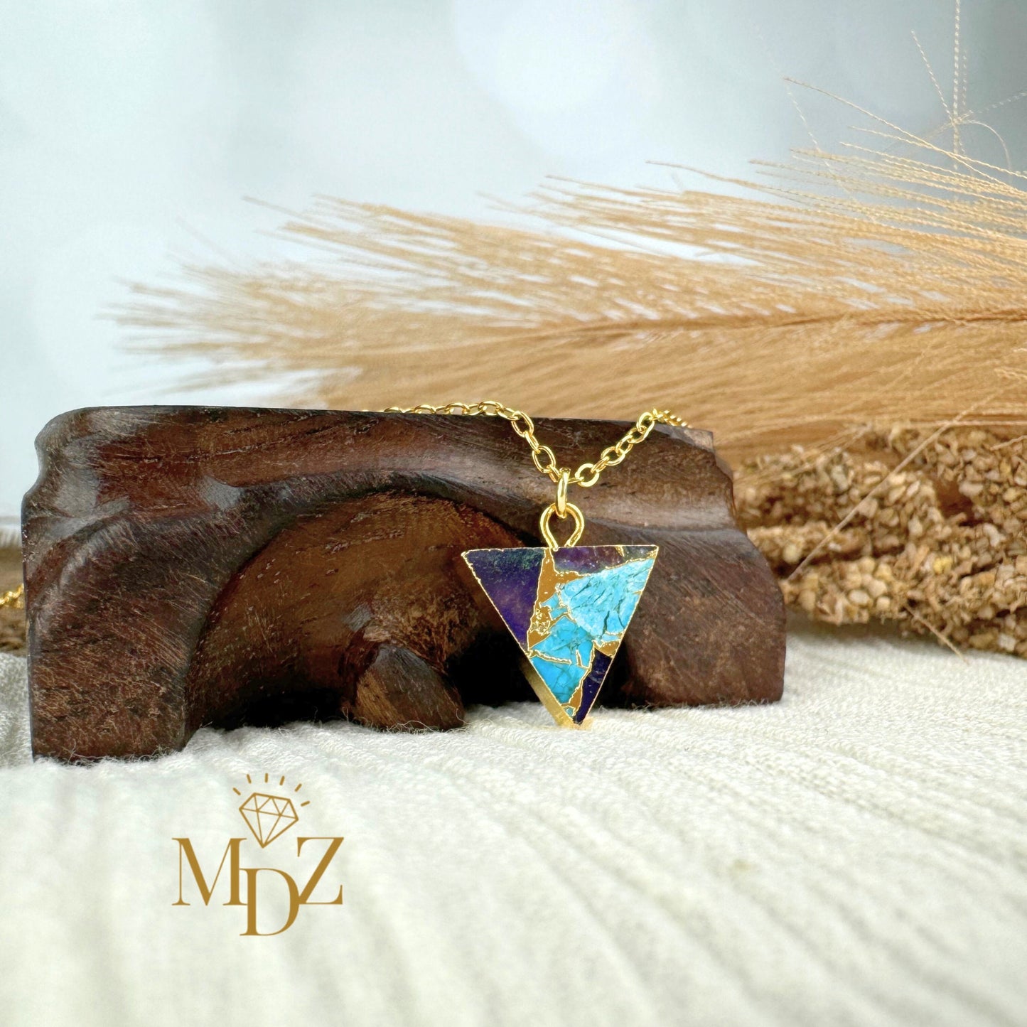 Minimalist Triangle Mojave Turquoise Necklace with Kintsugi Inspired Design