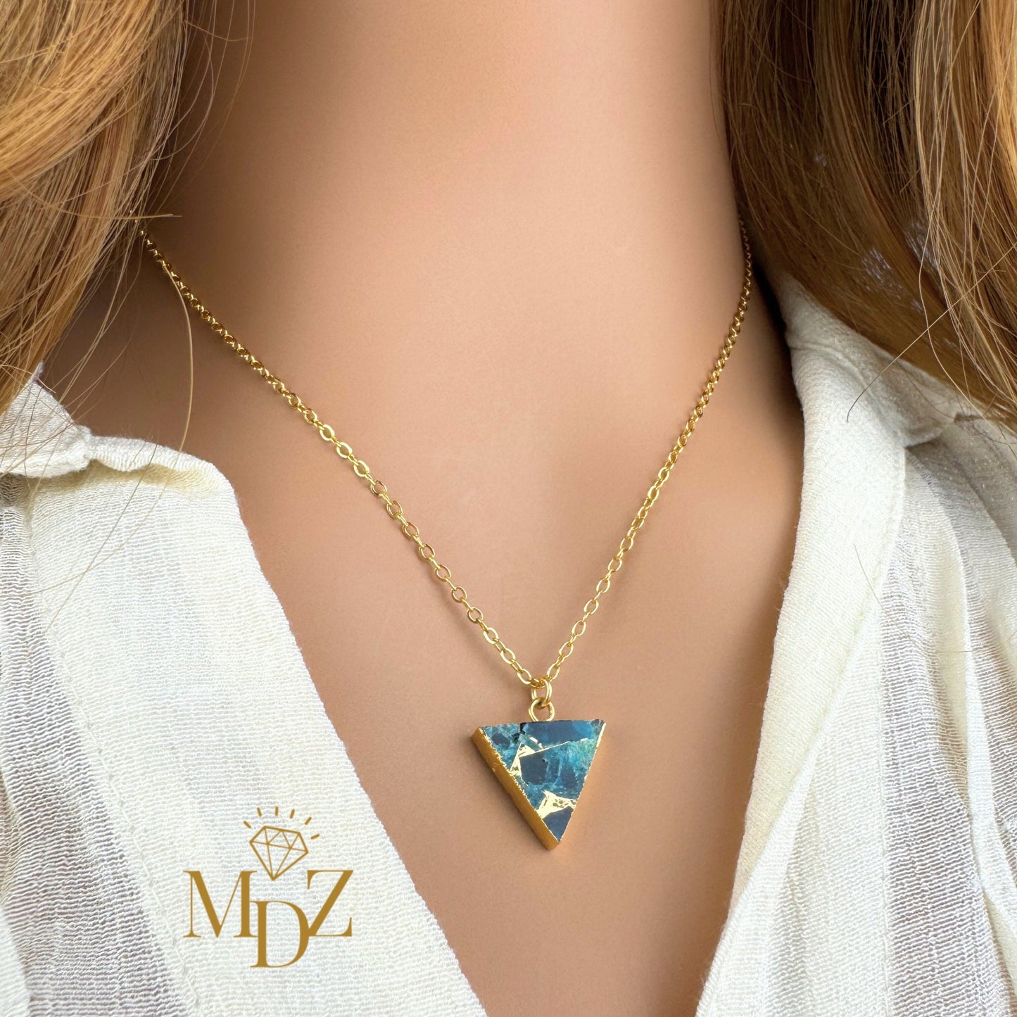 Minimalist Triangle Mojave Turquoise Necklace with Kintsugi Inspired Design
