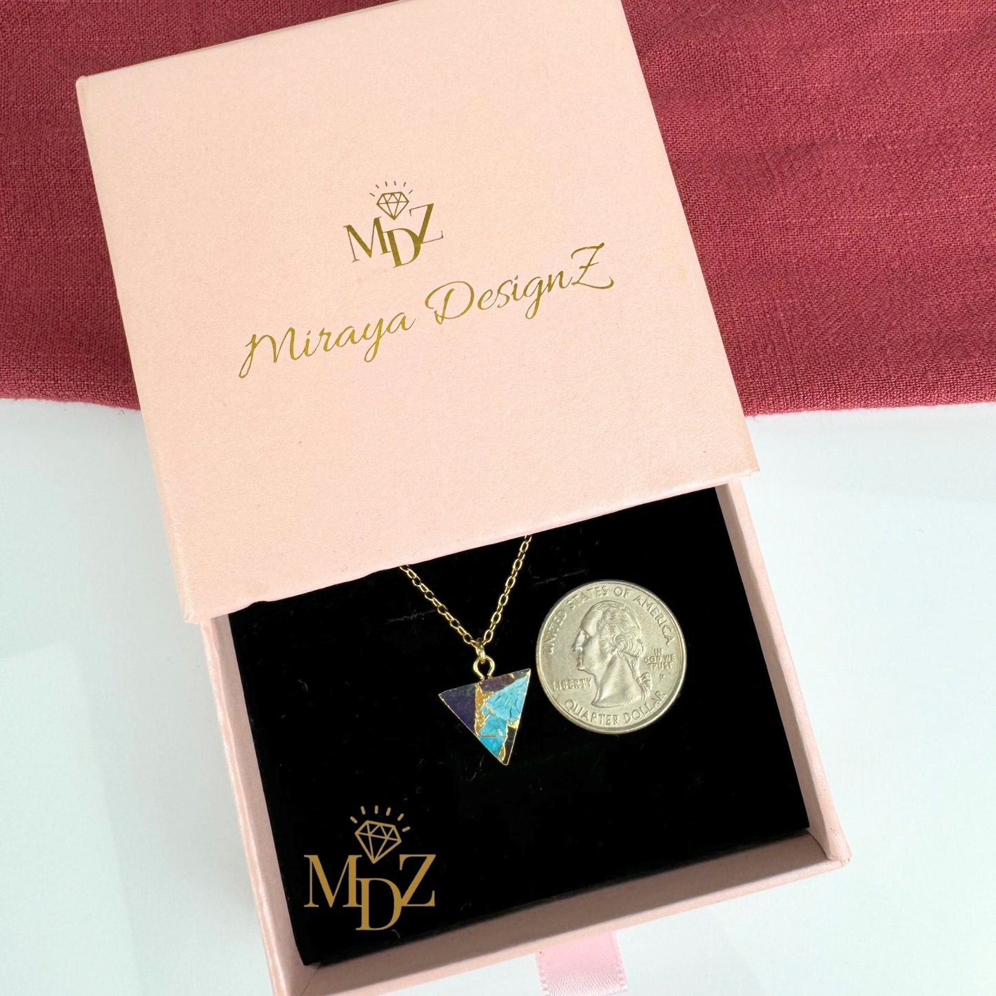 Minimalist Triangle Mojave Turquoise Necklace with Kintsugi Inspired Design