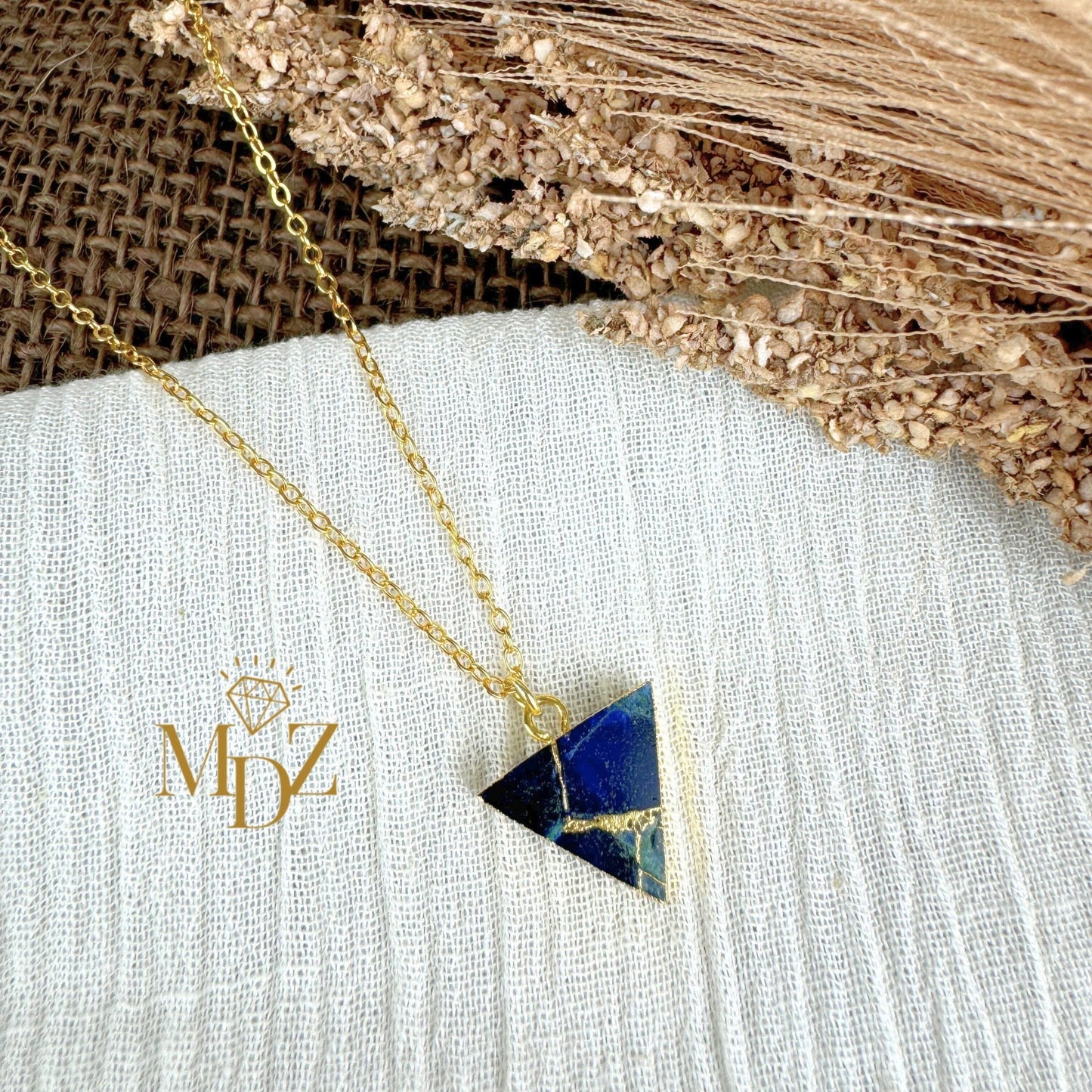 Minimalist Triangle Mojave Turquoise Necklace with Kintsugi Inspired Design