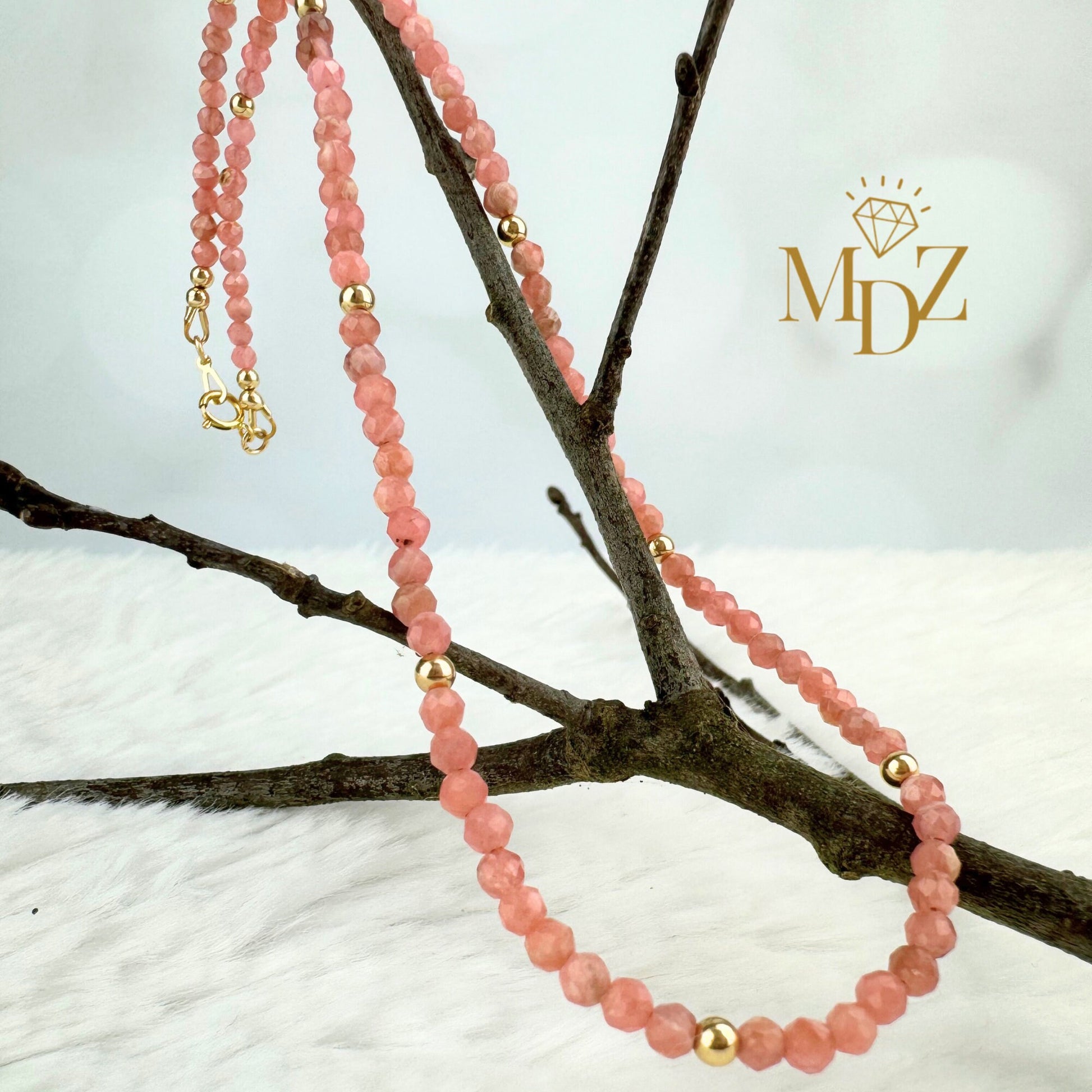 Rhodochrosite Beaded Choker Necklace