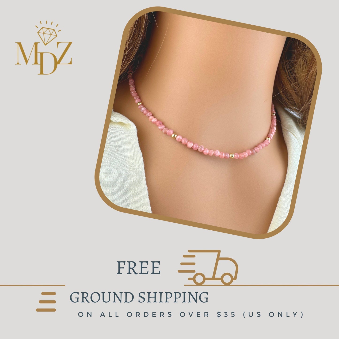 Rhodochrosite Beaded Choker Necklace
