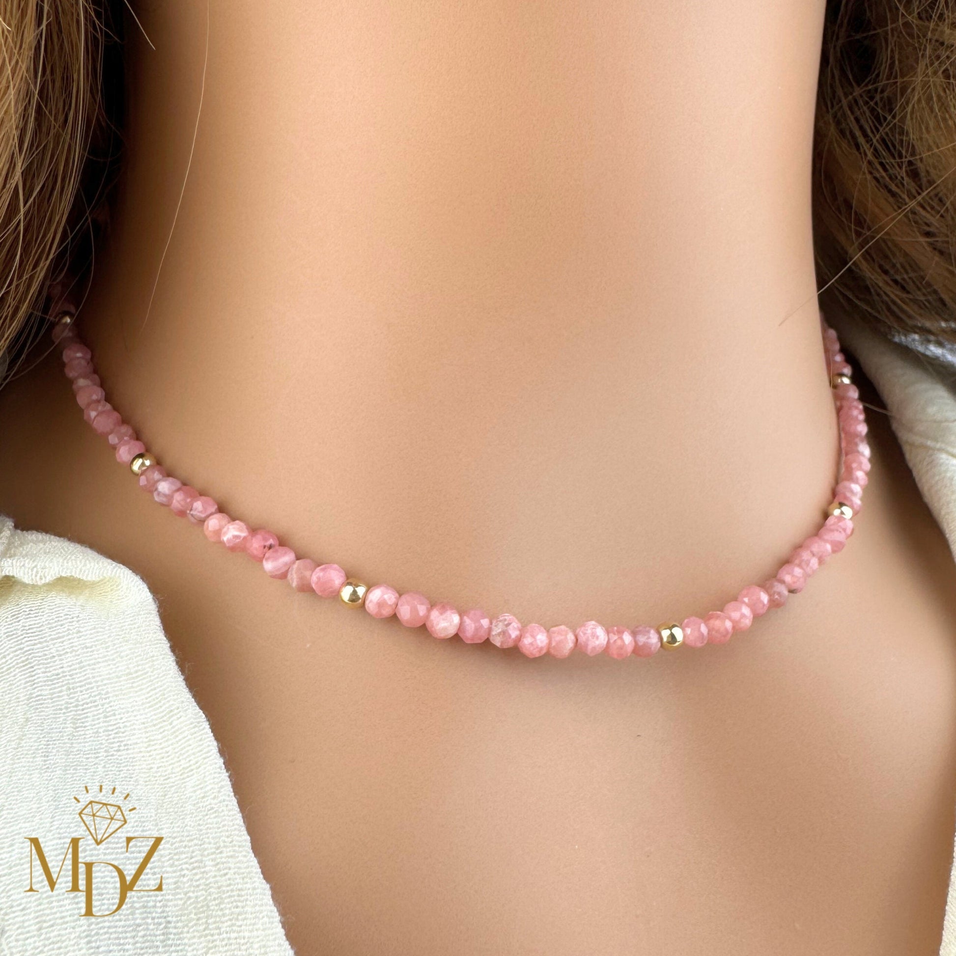 Rhodochrosite Beaded Choker Necklace